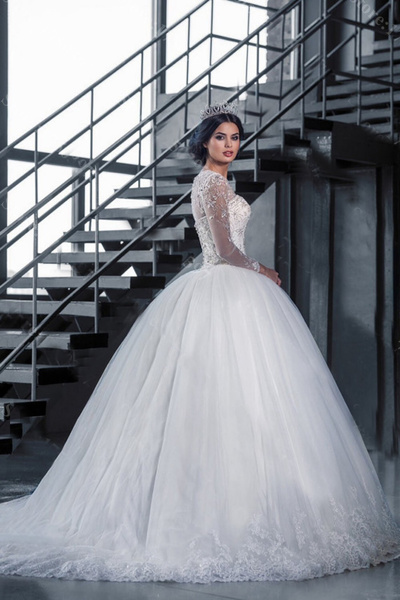 فساتين زفاف انستقرام الأميرات وأكمام شفافة