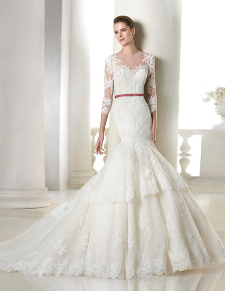 فساتين زواج كم طويل دانتيل