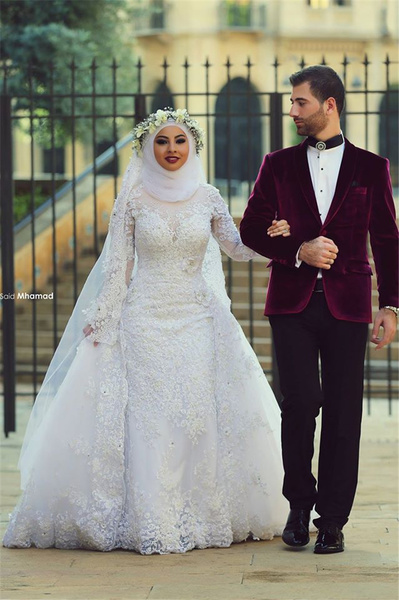 فساتين زفاف للمحجبات محتشمه دانتيل